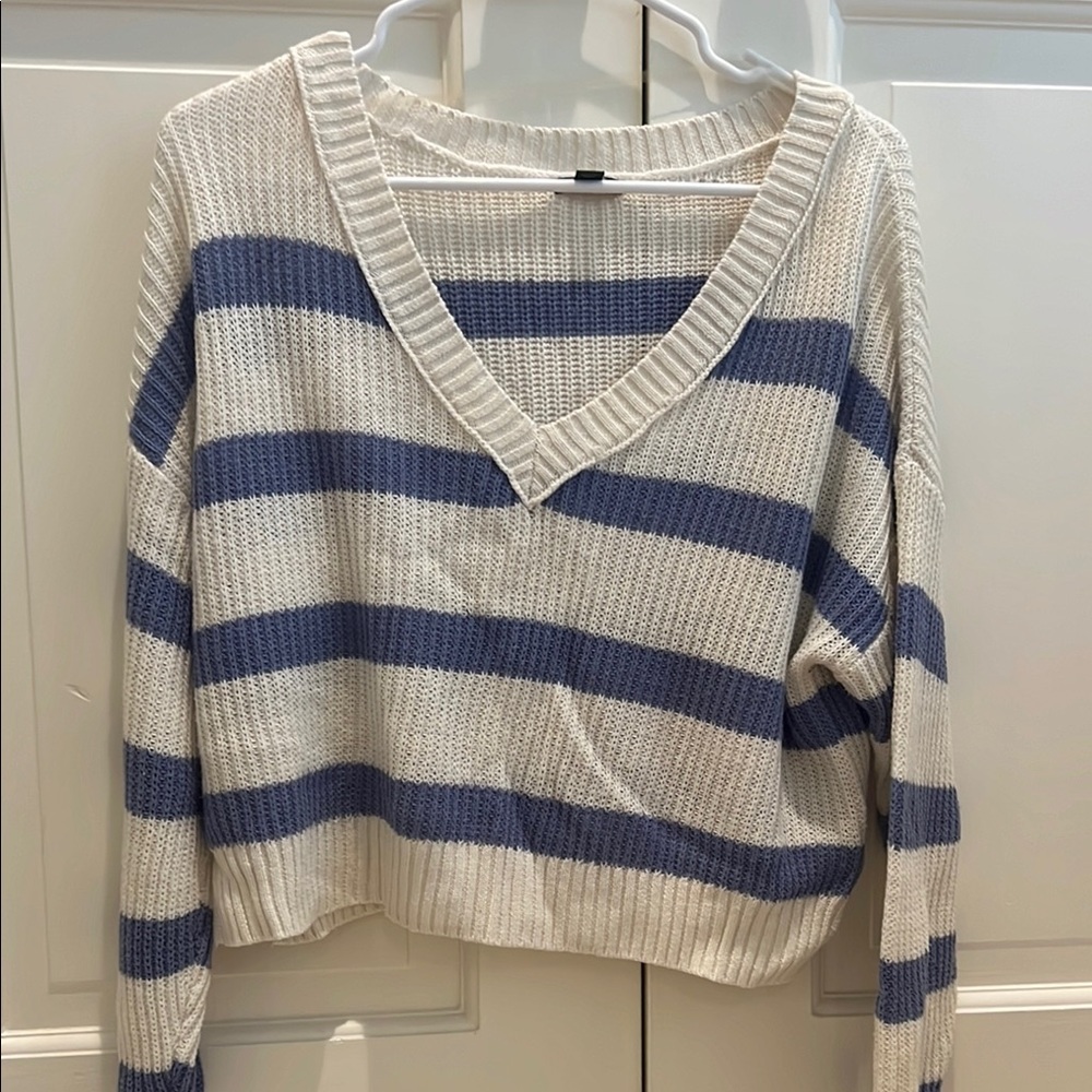 Wild Fable V-Neck Sweater Blue and Cream